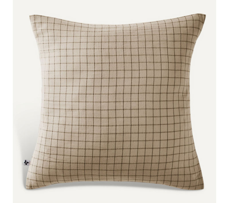 Taie D'oreiller Petits Carreaux Déco "gaïa Mix "gaze De Coton" - Beige - 60x60 Cm