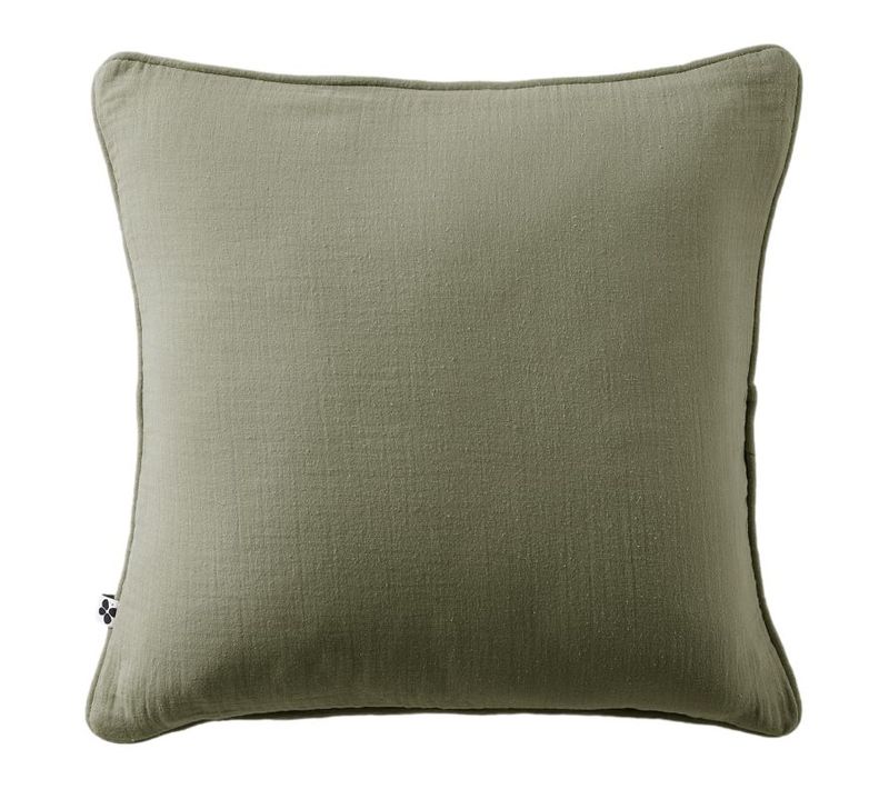 Coussin Déhoussable Avec Passepoil "gaïa" 45 X 45 Cm "gaze De Coton" - Vert Foncé - 45x45 Cm