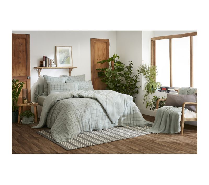 Housse De Couette Réversible "gaïa Match" Grands Carreaux "gaze De Coton" - Vert Clair - 140x200 Cm