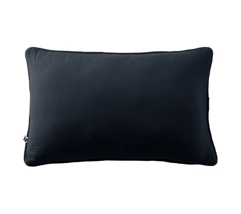 Coussin Déhoussable Avec Passepoil "gaïa" 40 X 60 Cm "gaze De Coton" - Bleu Nuit - 40x60 Cm