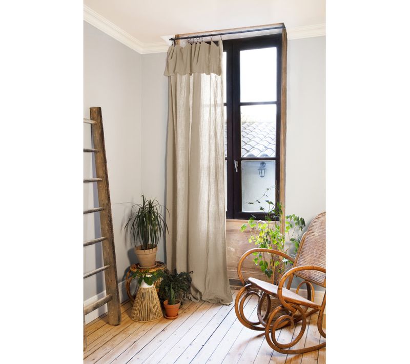 Lot De 2 Rideaux Ajustable + 8 Anneaux Pince "gaîa" "gaze De Coton" - Beige - 140x300 Cm