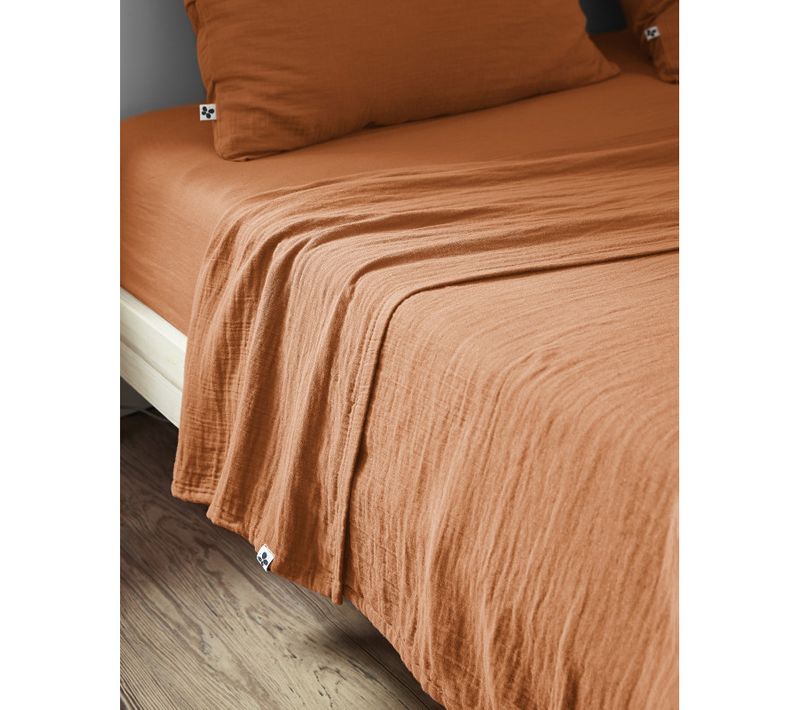 Drap Plat "gaïa" "gaze De Coton" - Orange - 270x300 Cm