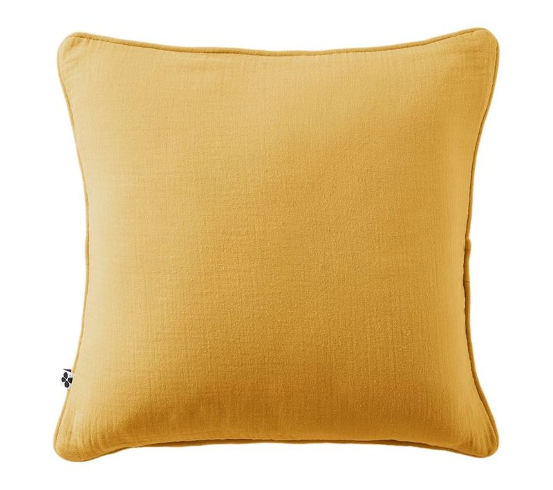 Coussin Déhoussable Avec Passepoil "gaïa" 45 X 45 Cm "gaze De Coton" - Jaune - 45x45 Cm