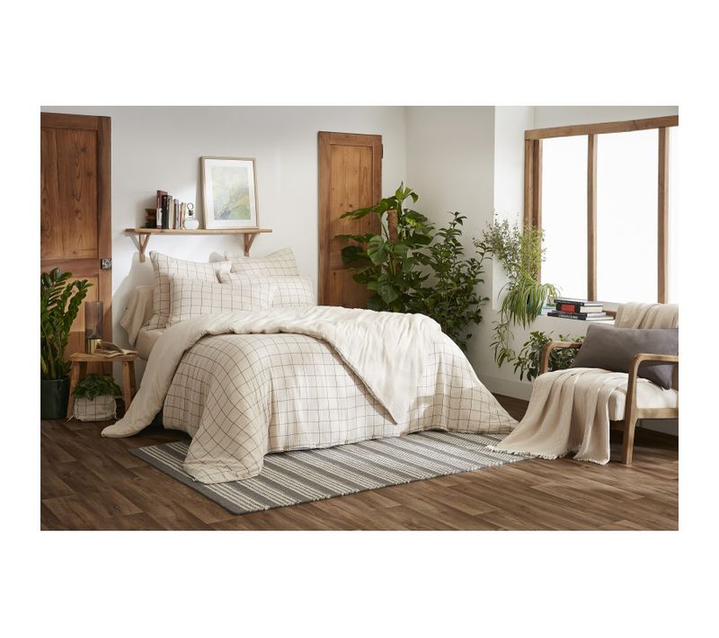 Housse De Couette Réversible "gaïa Match" Grands Carreaux "gaze De Coton" - Blanc - 260x240 Cm