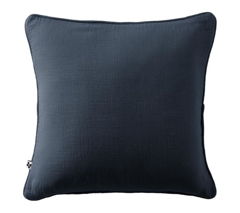 Coussin Déhoussable Avec Passepoil "gaïa" 45 X 45 Cm "gaze De Coton" - Bleu Nuit - 45x45 Cm