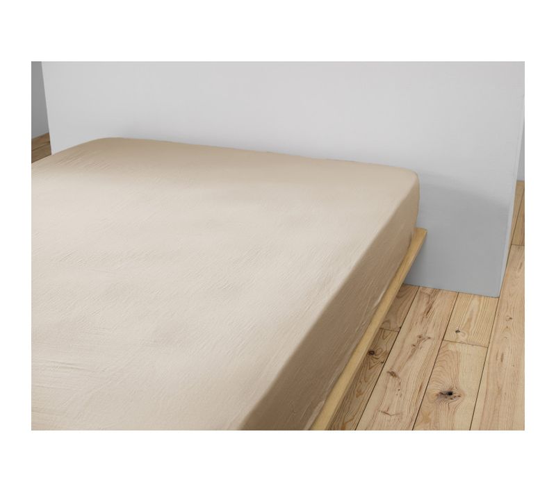 Drap Housse "gaïa" "gaze De Coton" - Beige - 180x200 Cm