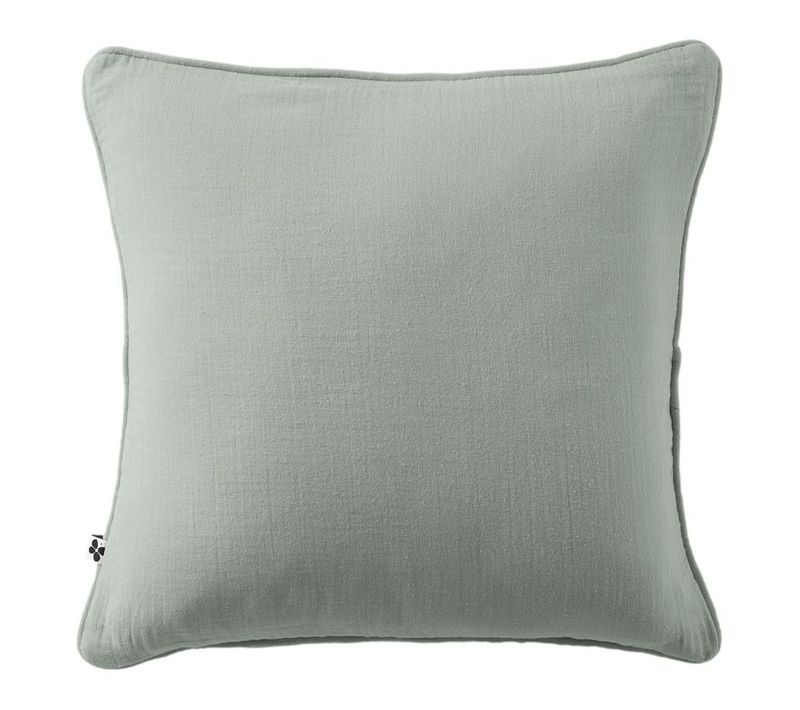 Coussin Déhoussable Avec Passepoil "gaïa" 45 X 45 Cm "gaze De Coton" - Vert Clair - 45x45 Cm