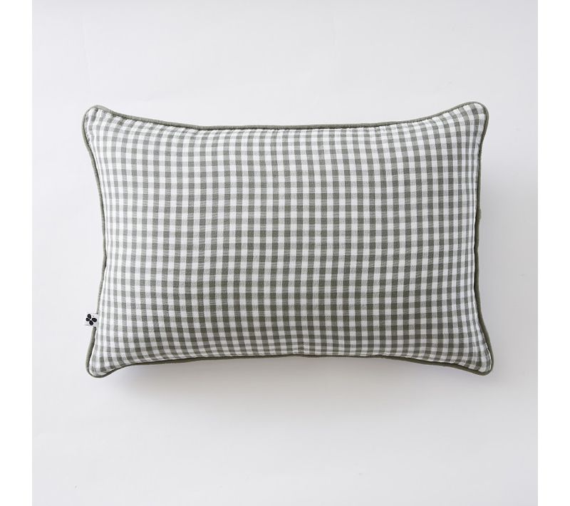 Coussin Déhoussable Avec Passepoil Tissé Teint "vickie" "gaze De Coton" - Vert - 40x60 Cm