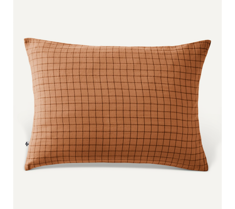 Taie D'oreiller Petits Carreaux Déco "gaïa Mix "gaze De Coton" - Orange - 50x70 Cm