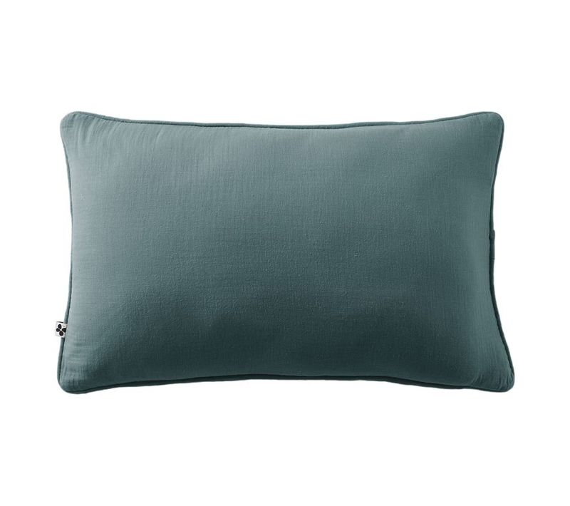 Coussin Déhoussable Avec Passepoil "gaïa" 40 X 60 Cm "gaze De Coton" - Bleu Paon - 40x60 Cm