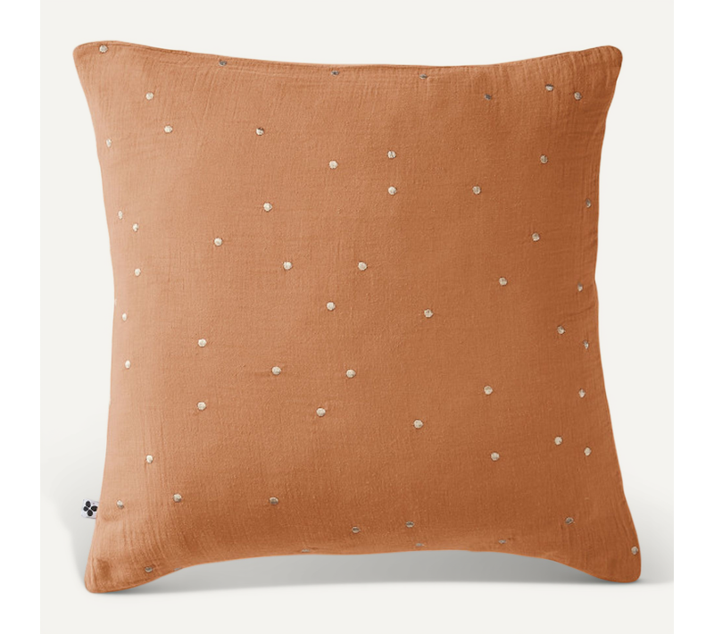 Taie D'oreiller Pois Doré Déco "gaïa Chic "gaze De Coton" - Orange - 50x70 Cm