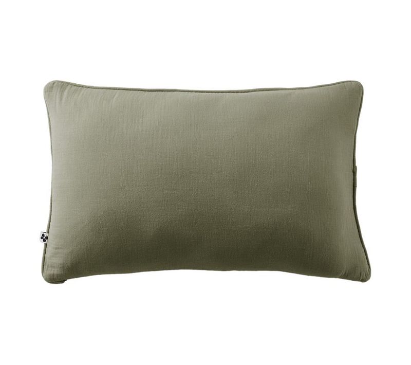Coussin Déhoussable Avec Passepoil "gaïa" 40 X 60 Cm "gaze De Coton" - Vert Foncé - 40x60 Cm