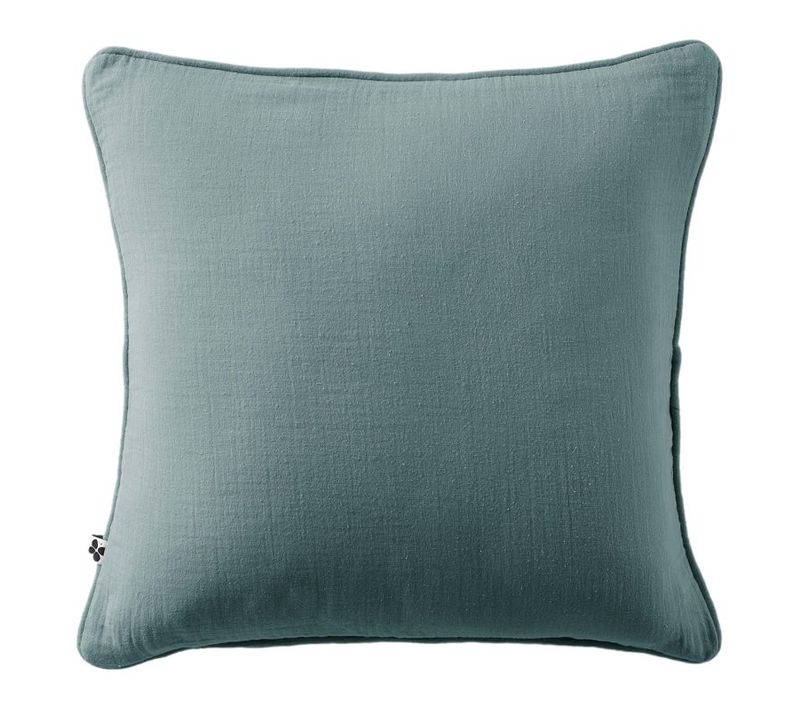 Coussin Déhoussable Avec Passepoil "gaïa" 45 X 45 Cm "gaze De Coton" - Bleu Paon - 45x45 Cm