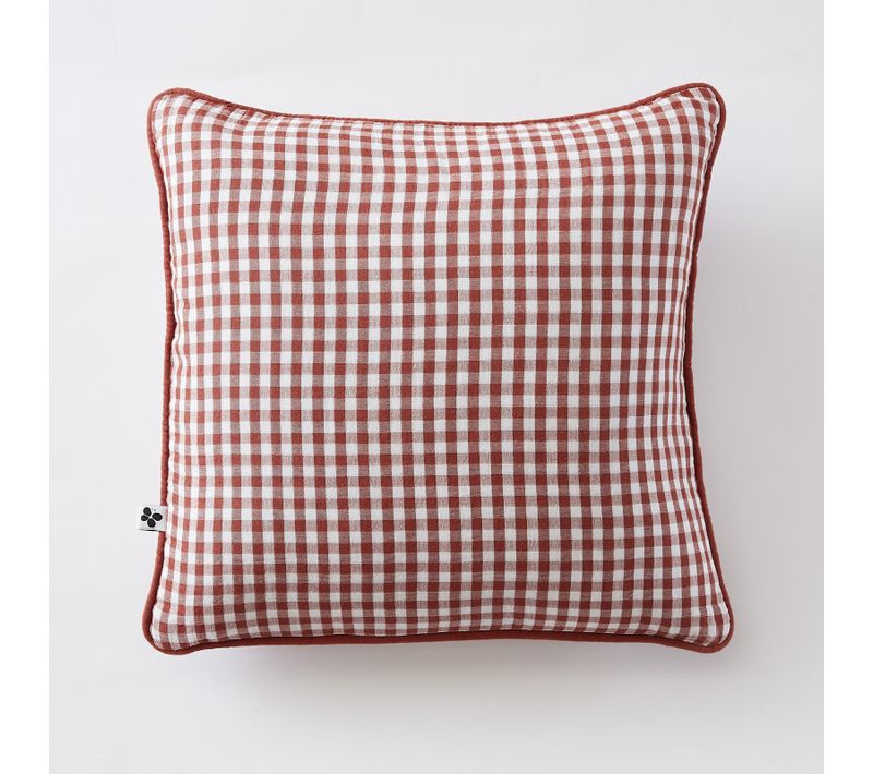 Coussin Déhoussable Avec Passepoil Tissé Teint "vickie" "gaze De Coton" - Rouge - 45x45 Cm