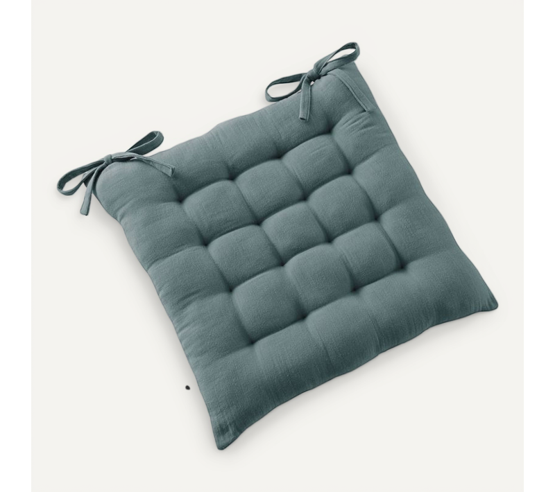 Assise Matelassée 16 Points "gaïa" 40 X 40 Cm "gaze De Coton" - Bleu Paon - 40x40 Cm