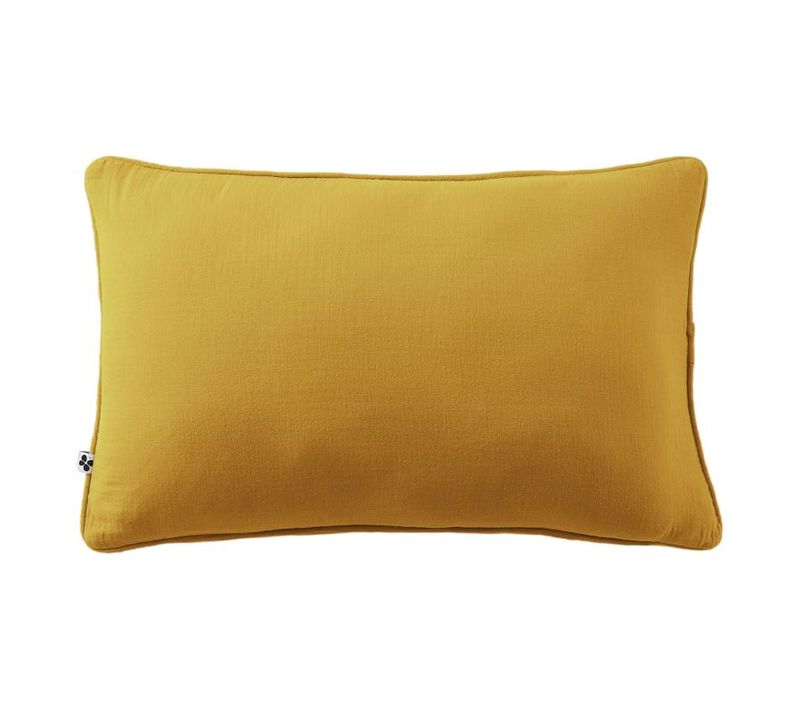Coussin Déhoussable Avec Passepoil "gaïa" 40 X 60 Cm "gaze De Coton" - Jaune - 40x60 Cm