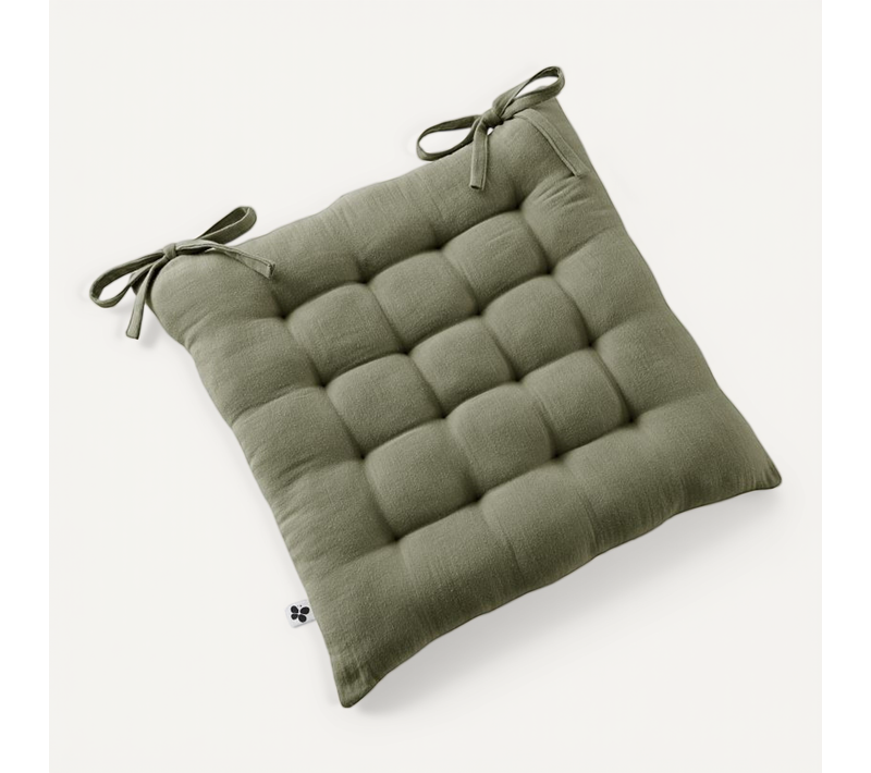 Assise Matelassée 16 Points "gaïa" 40 X 40 Cm "gaze De Coton" - Vert Foncé - 40x40 Cm