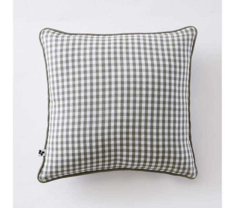 Coussin Déhoussable Avec Passepoil Tissé Teint "vickie" "gaze De Coton" - Vert - 45x45 Cm