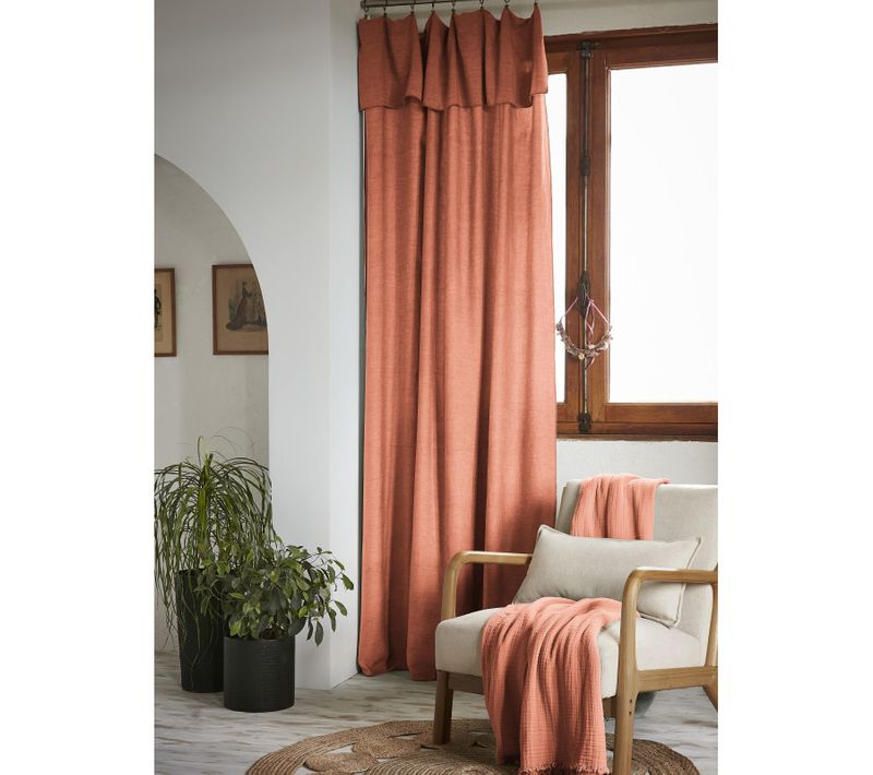 Lot De 2 Rideaux Ajustables + 8 Anneaux Pince "lysandre" Lyocel - Terracotta - 140x270 Cm