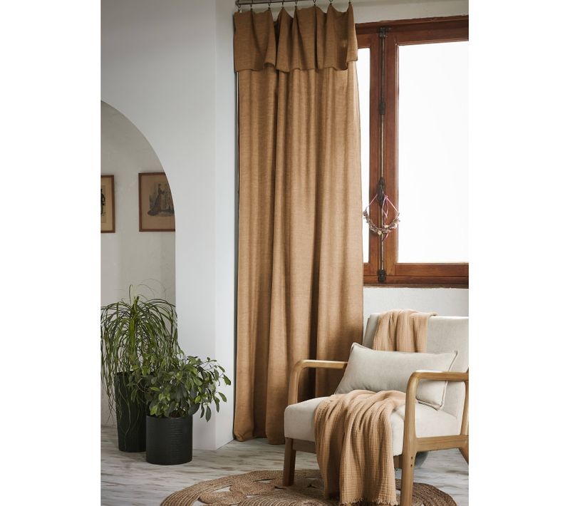 Lot De 2 Rideaux Ajustables + 8 Anneaux Pince "lysandre" Lyocel - Marron - 140x270 Cm