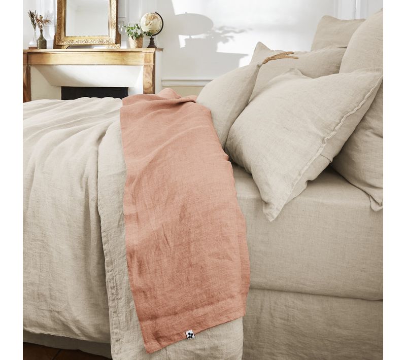 Drap Plat "soline" Lin Lavé - Rose Clair - 240x300 Cm