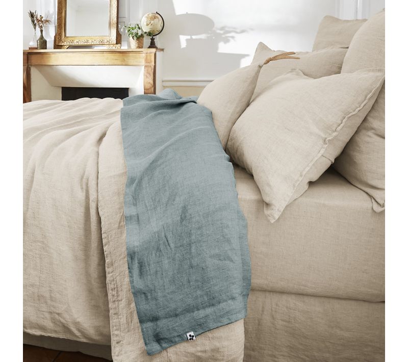 Drap Plat "soline" Lin Lavé - Bleu Clair - 240x300 Cm