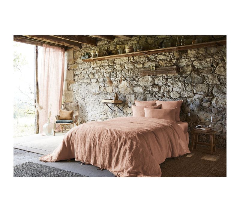 Housse De Couette "soline" Lin Lavé - Rose Clair - 260x240 Cm