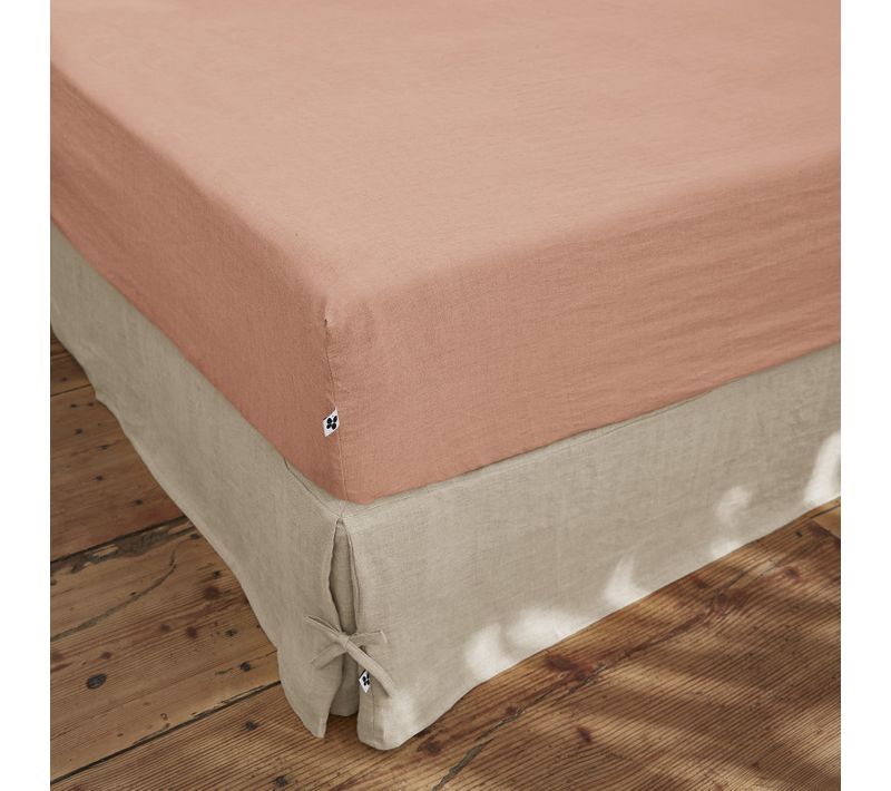 Drap Housse "soline" Lin Lavé - Rose Clair - 160x200 Cm