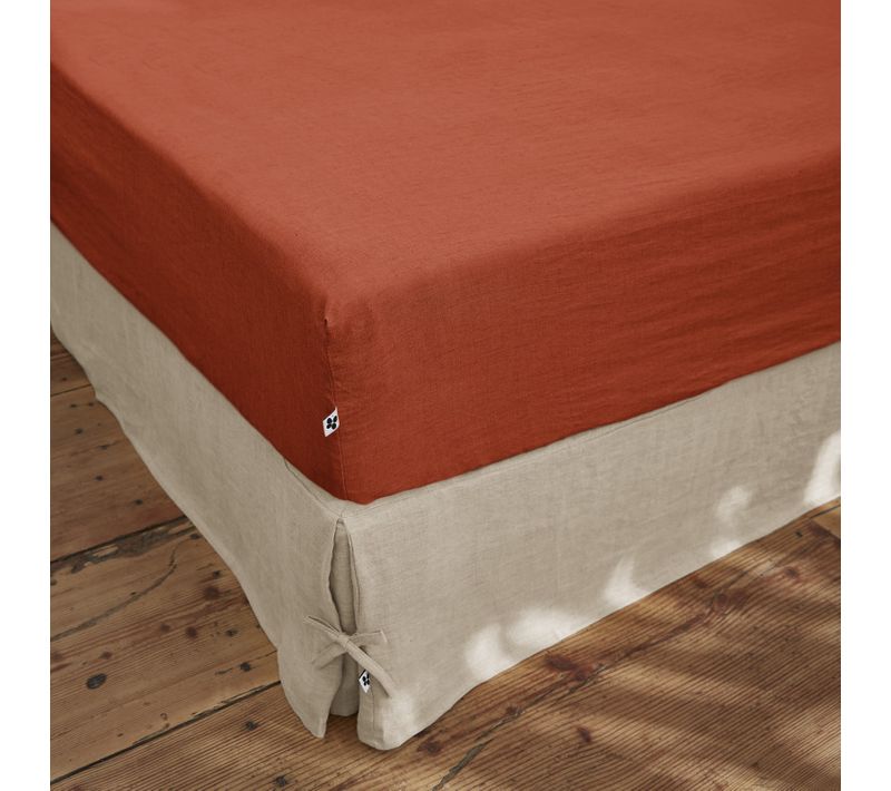 Drap Housse "soline" Lin Lavé - Rouge - 90x190 Cm