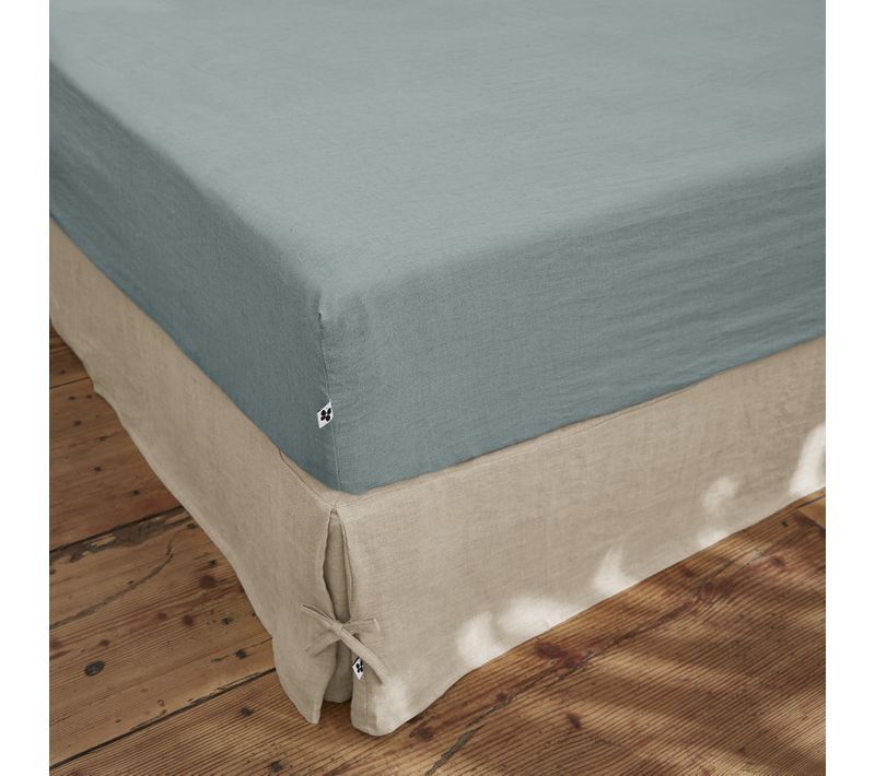 Drap Housse "soline" Lin Lavé - Bleu Clair - 90x190 Cm