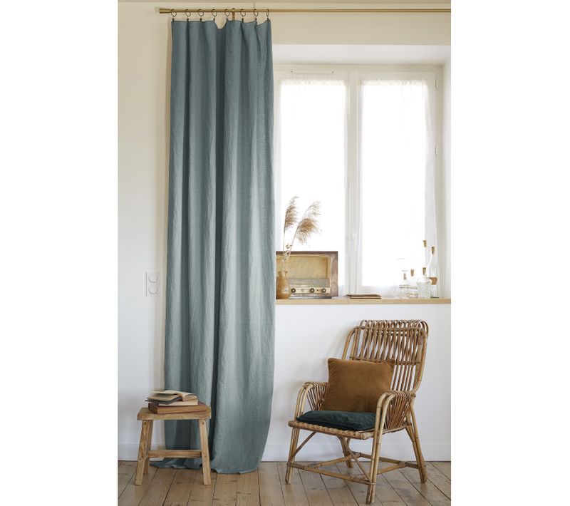 Rideau Ajustable + 8 Anneaux Pince "soline" 140 X 270 Cm Lin Lavé - Bleu Clair - 140x270 Cm