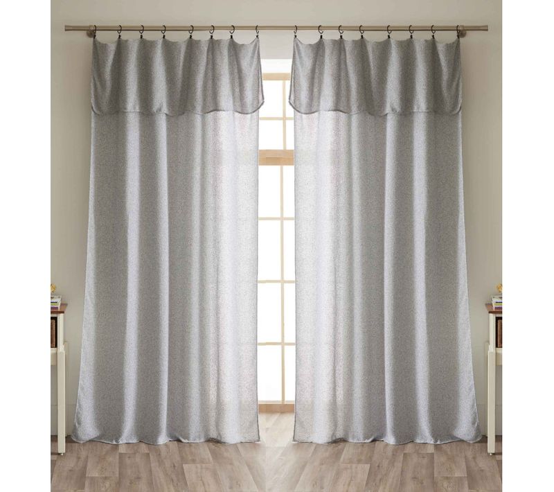 Lot De 2 Voilages Ajustables + 8 Anneaux Pince Polyester - Gris Clair - 2x140x270 Cm