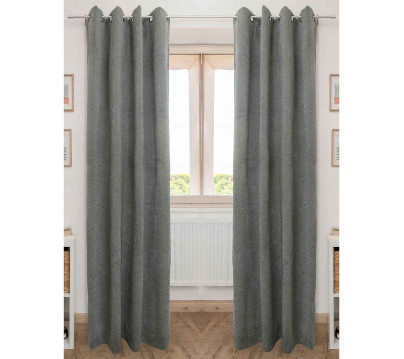 Lot De 2 Rideaux Occultant Phonique Et Thermique Chenille Doublé Polaire - Kaki - 140x240 Cm