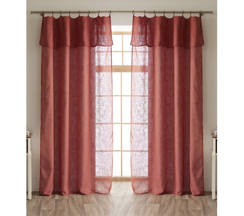 Lot De 2 Voilages Ajustables + 8 Anneaux Pince Polyester Effet Lin "nia" - Terracotta - 2x140x270 Cm