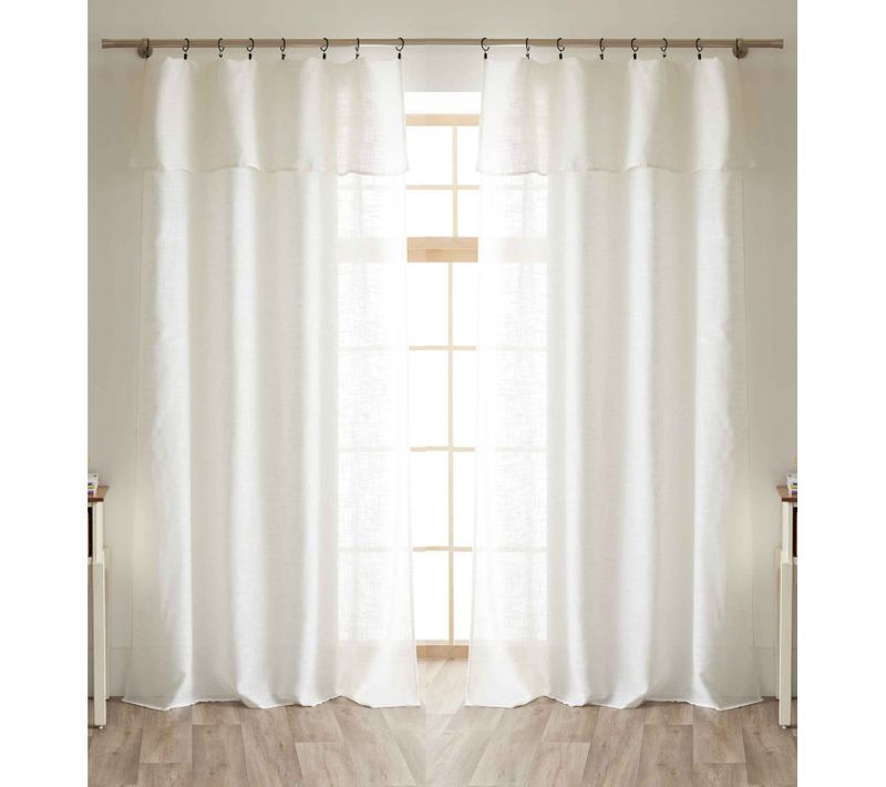 Lot De 2 Voilages Ajustables + 8 Anneaux Pince Polyester Effet Lin "nia" - Ivoire - 2x140x270 Cm