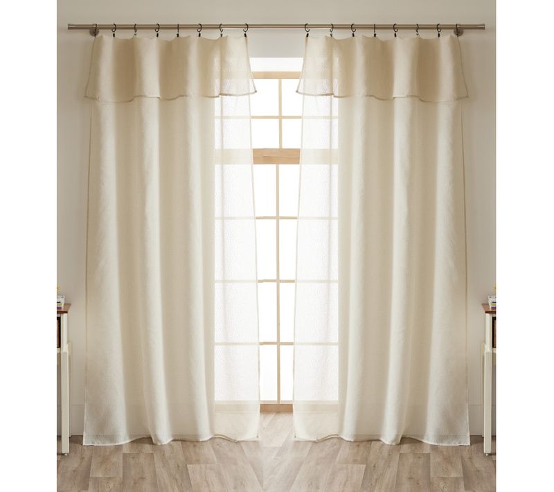 Lot De 2 Voilages Ajustables + 8 Anneaux Pince Effet Bouclette "elda" - Beige - 2x140x270 Cm