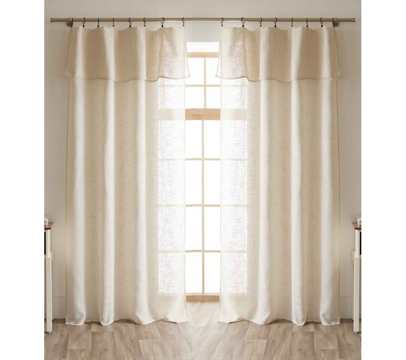 Lot De 2 Voilages Ajustables + 8 Anneaux Pince Polyester Effet Lin "nia" - Beige - 2x140x270 Cm