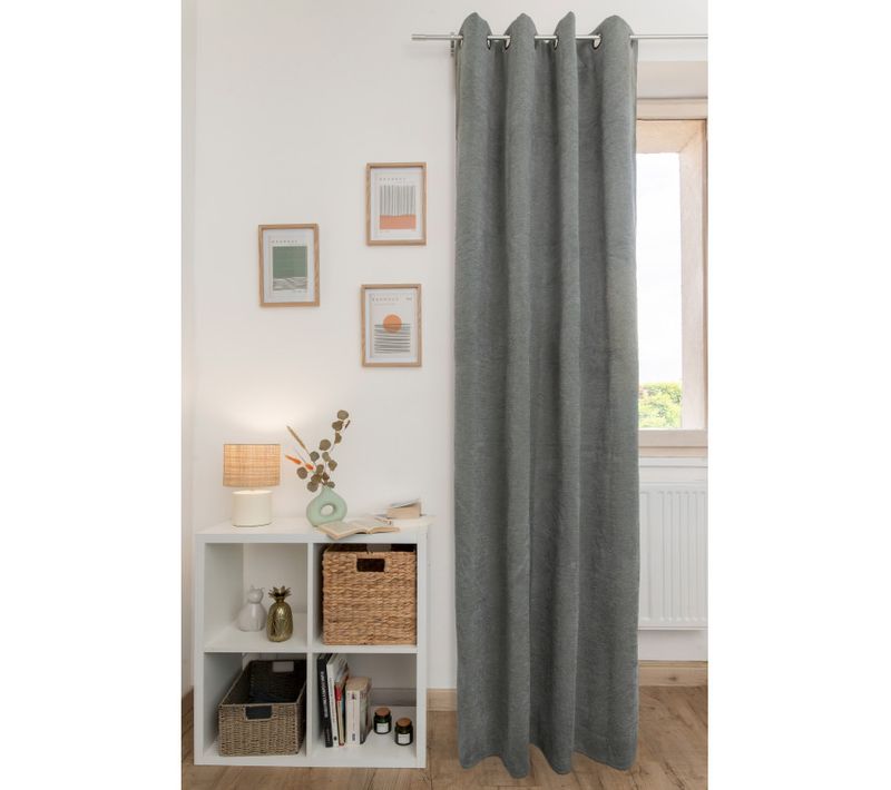 Rideau Occultant Phonique Et Thermique Chenille Doublé Polaire - Kaki - 140x240 Cm