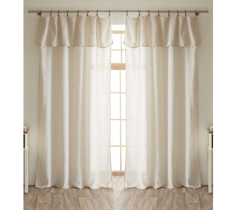 Lot De 2 Voilages Ajustables + 8 Anneaux Pince Polyester Effet Chambray "dua" - Beige - 2x140x270 Cm