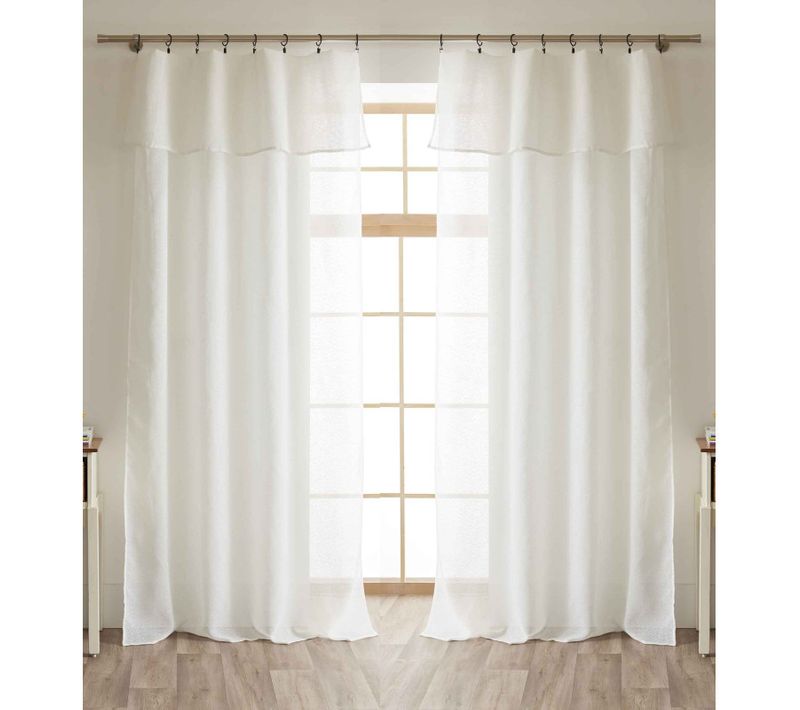 Lot De 2 Voilages Ajustables + 8 Anneaux Pince Effet Bouclette "elda" - Ivoire - 2x140x270 Cm