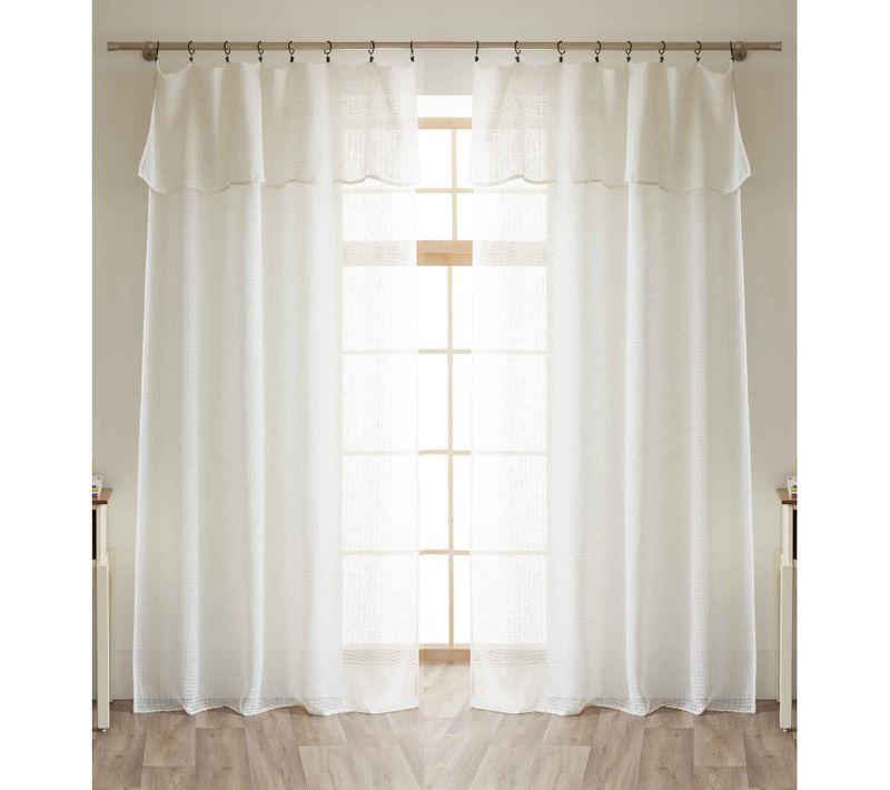 Lot De 2 Voilages Ajustables + 8 Anneaux Pince Effet Maille "freya" - Ivoire - 2x140x270 Cm