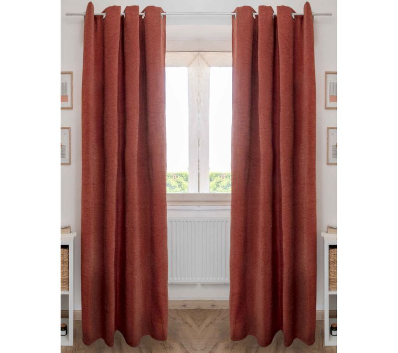Lot De 2 Rideaux Occultant Phonique Et Thermique Chenille Doublé Polaire - Terracotta - 140x240 Cm