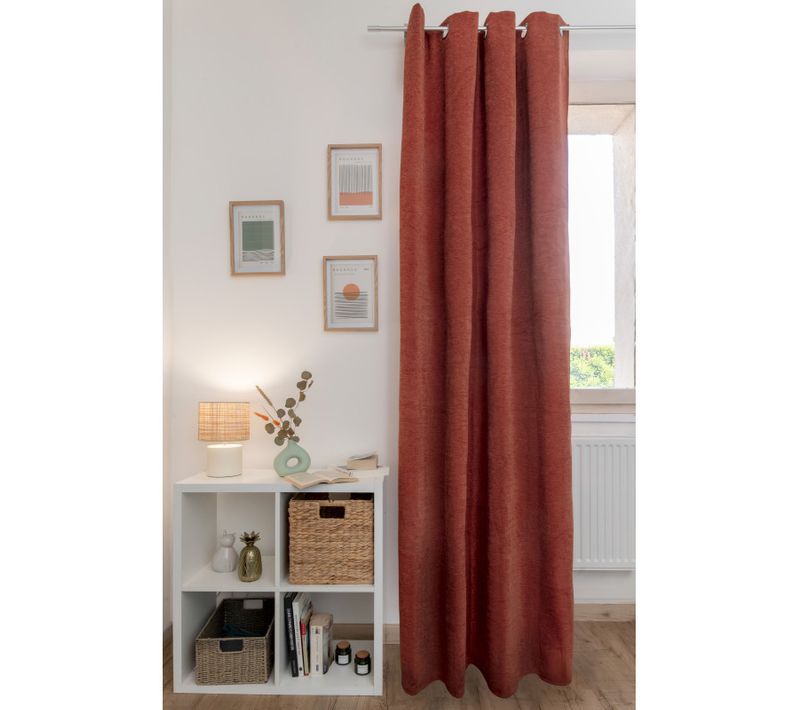 Rideau Occultant Phonique Et Thermique Chenille Doublé Polaire - Terracotta - 140x240 Cm