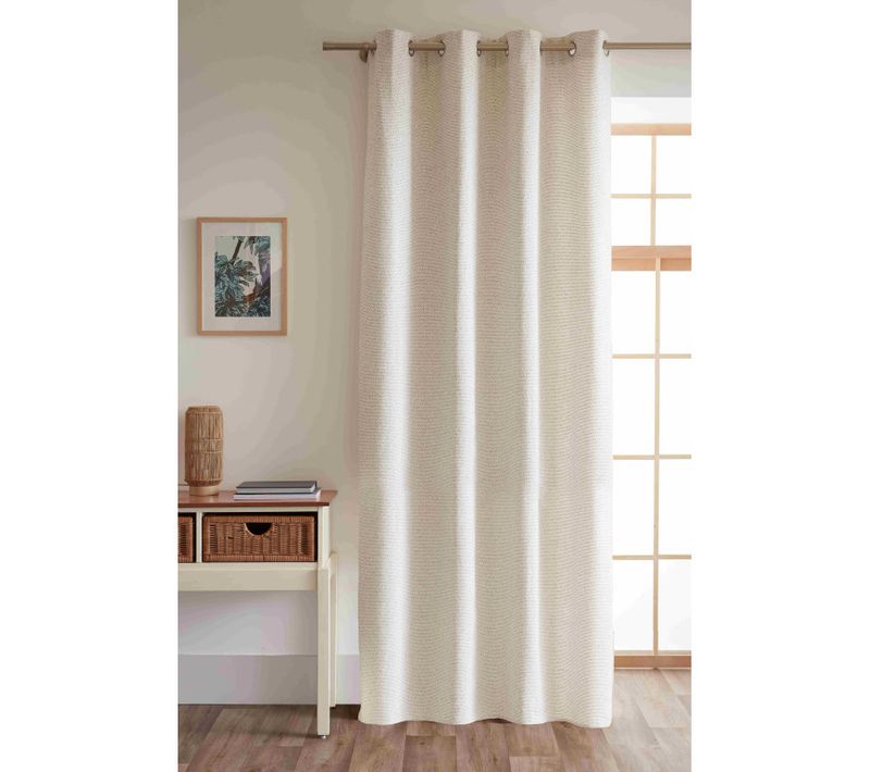 Rideau + 8 Oeillets 140 X 240 Cm Fils Teints Jacquard "elios" - Ivoire - 140x240 Cm
