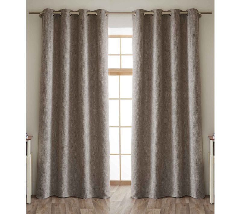 Lot De 2 Rideaux + 8 Oeillets Fils Teints Jacquard - Gris Clair - 2x140x240 Cm