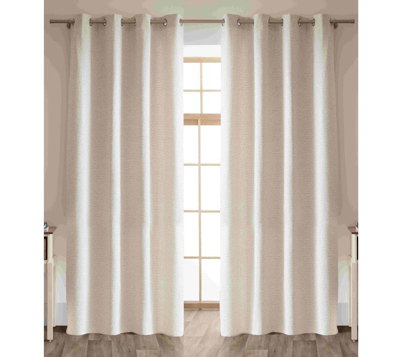 Lot De 2 Rideaux + 8 Oeillets Fils Teints Jacquard - Ivoire - 2x140x240 Cm