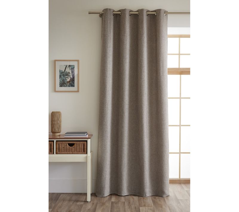 Rideau + 8 Oeillets Fils Teints Jacquard - Gris Clair - 140x240 Cm