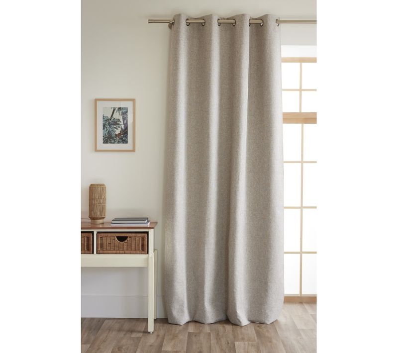 Rideau 100% Occultant + 8 Oeillets Polyester Chambray "eres" - Taupe - 140x240 Cm
