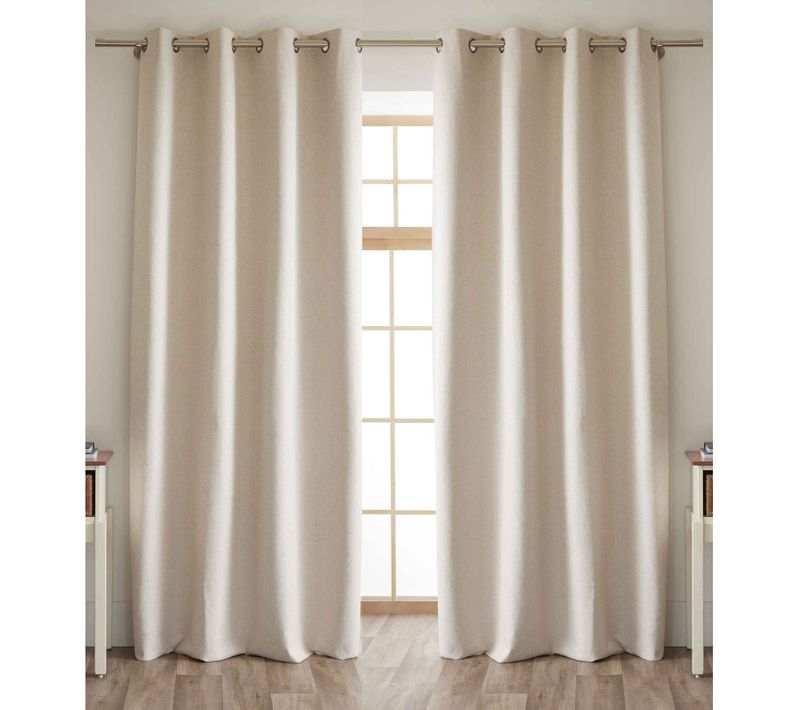 Lot De 2 Rideaux 100% Occultant + 8 Oeillets Polyester Chambray "eres" - Beige - 2x140x240 Cm