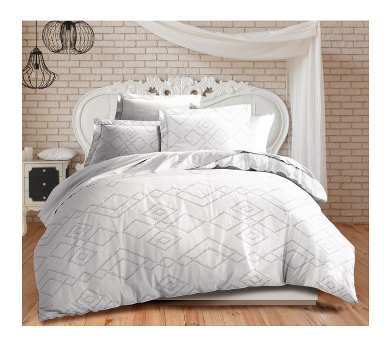 Parure De Couette 3p "louna" 240 X 220 Cm Losange Gris 240x220 Cm